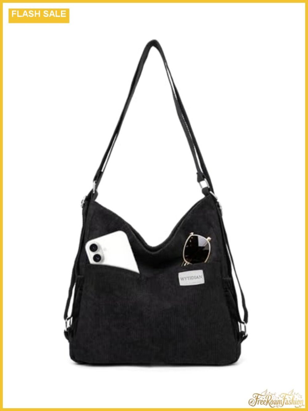 Corduroy Convertible Tote Backpack Crossbody Bag with Pockets